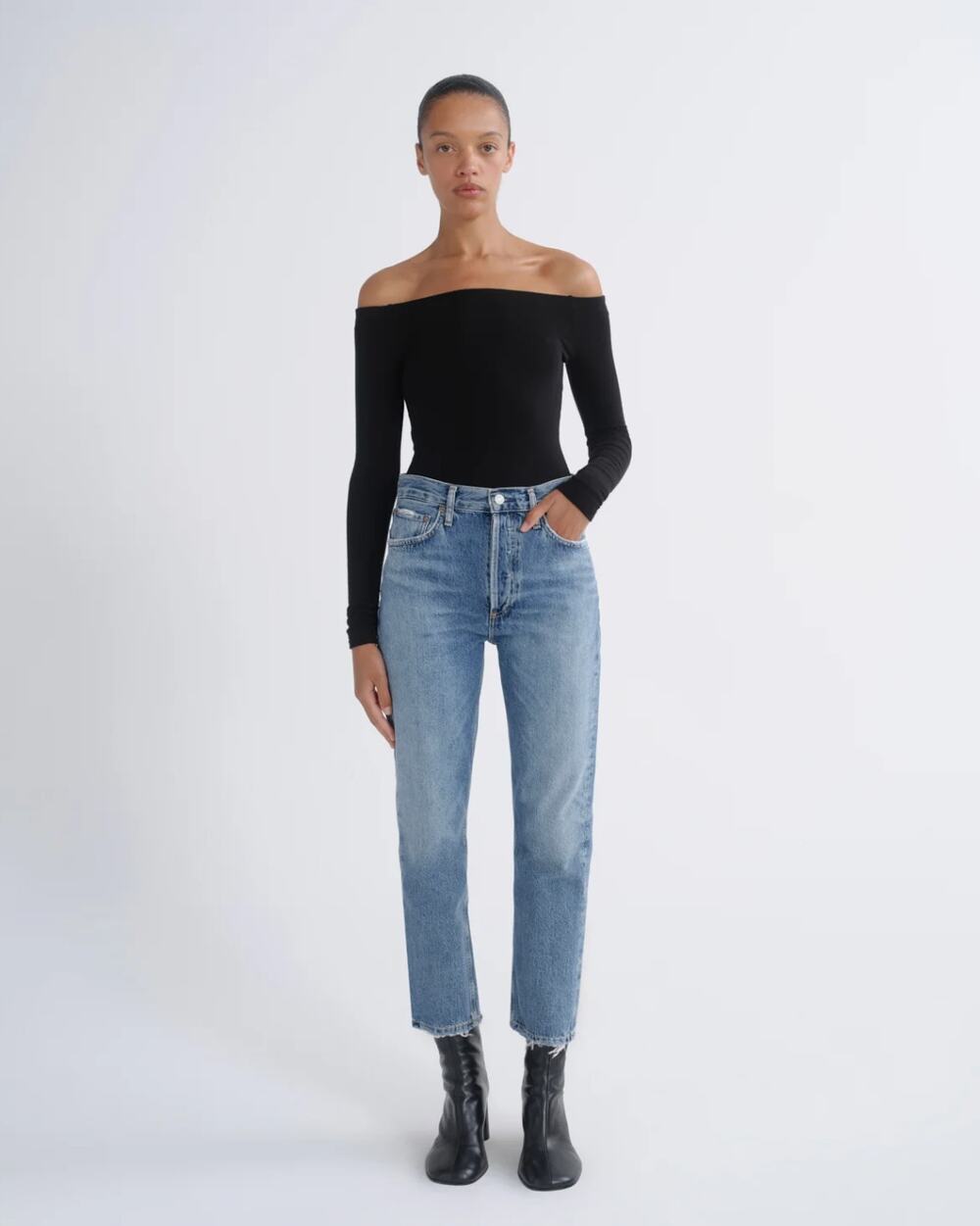 AGOLDE Riley High Rise Crop Straight Leg Jeans in Frequency Women's Size 27